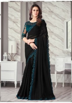 Black  And Rama Silk Designer Saree
